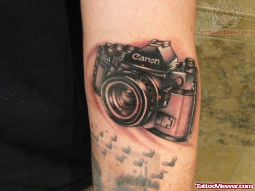 Extreme Camera Tattoo On Biceps