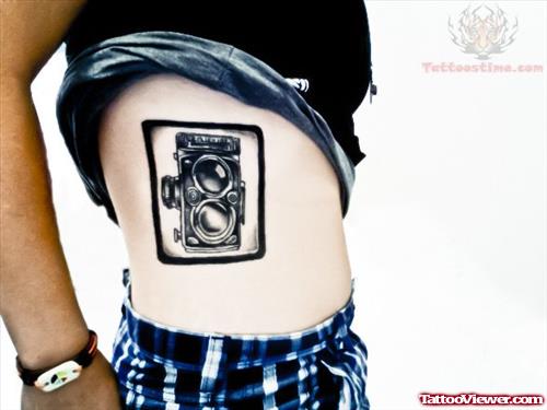 Camera Frame Tattoo On Side Rib
