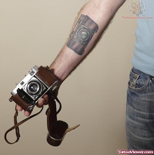 Camera Tattoo On Boy Arm