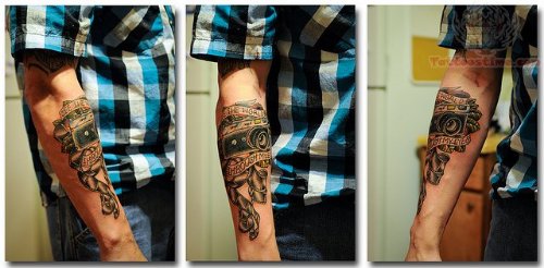 World Camera Tattoo On Arm