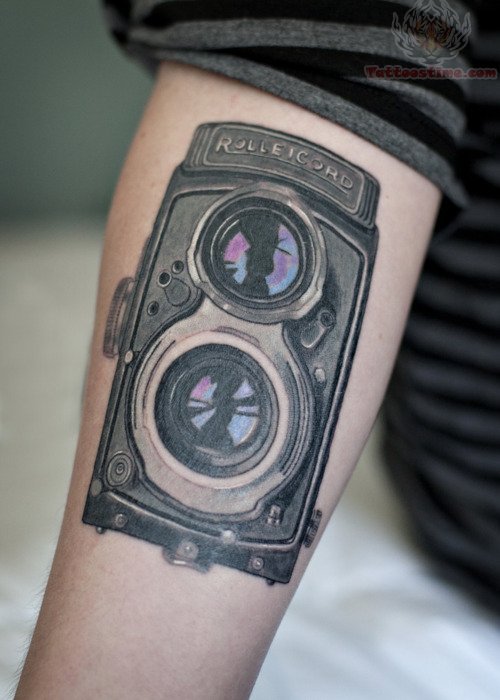 RolleIcord Camera Tattoo On Arm
