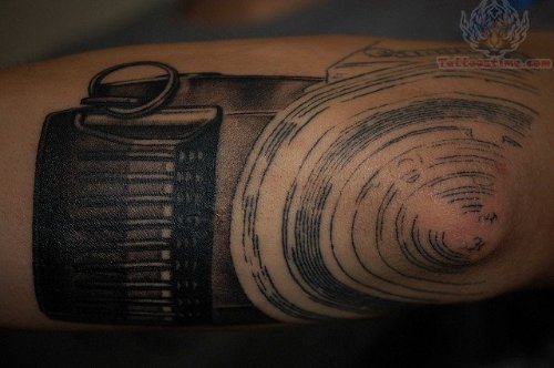 Camera Tattoo On Elbow