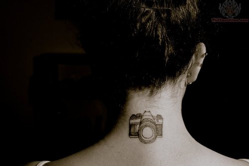 Camera Tattoo On Back Neck For Girls