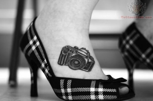 Camera Tattoo On Girl foot