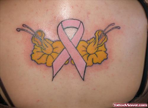 Yellow Flowers And Breast Cancer Tattoo