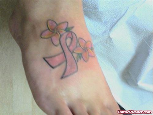 Flowers And Pink Ribbon Breast Cancer Tattoo
