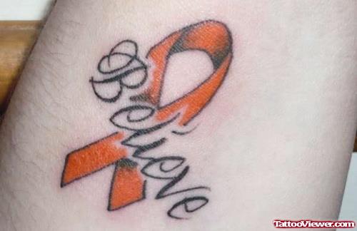 Attractive Believe Ribbon Cancer Tattoo