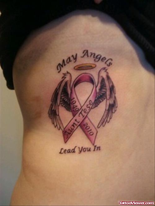 May angels Lead You Cancer Tattoo On Side Rib