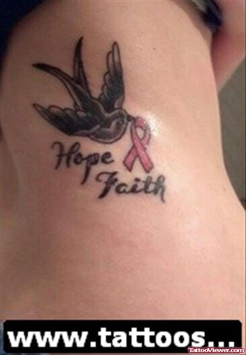 Hop Faith Flying Bird With Pink Ribbon Breast Cancer Tattoo
