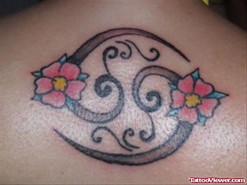 Flowers And Cancer Zodiac Tattoo