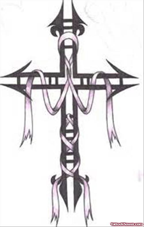 Cross And Cancer Ribbon Tattoo Design