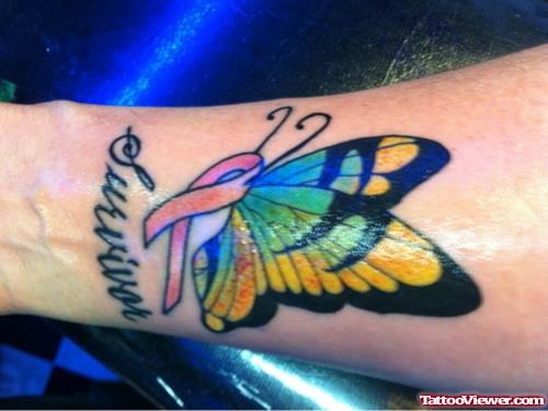 Colored Butterfly Survivor Cancer Tattoo