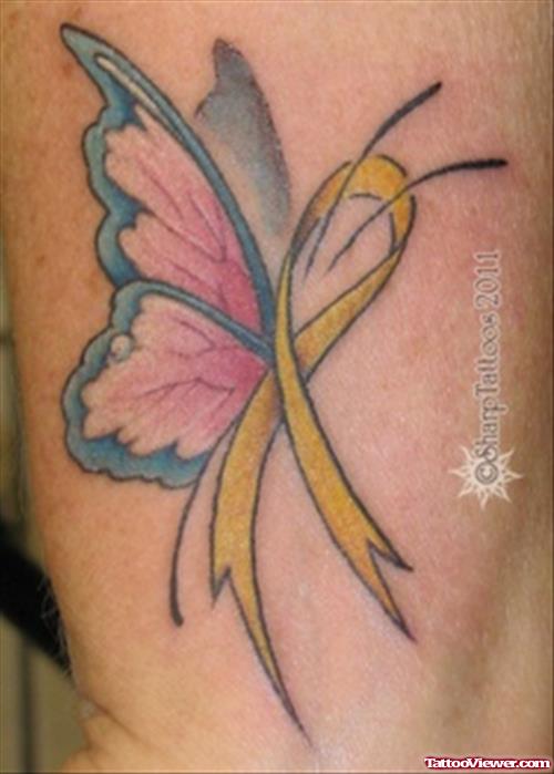 Butterfly Ribbon Cancer Tattoo