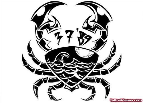 Awesome Black Ink Crab Zodiac Cancer Tattoo Design