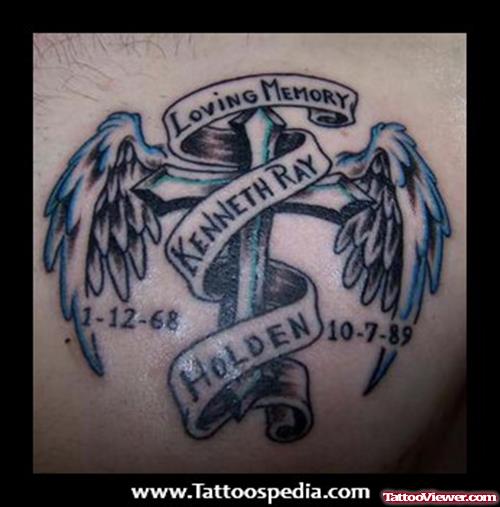 Angel Winged Cross Cancer Tattoo