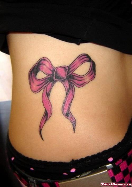Rib Side Ribbon Cancer Tattoo For Girls