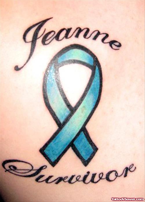 Jeanne Survivor Blue Ink Ribbon Cancer Tattoo