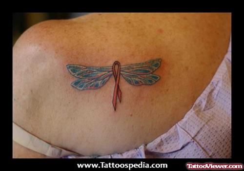 Dragonfly Breast Cancer Tattoo On Back Shoulder