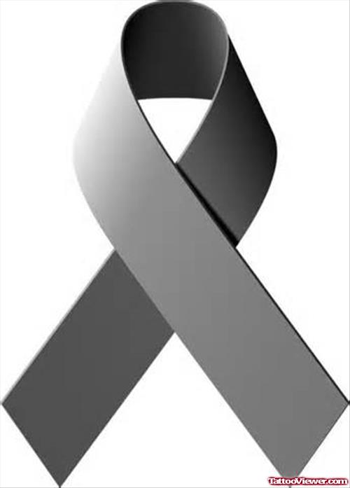 Awesome Grey Ink Ribbon Cancer Tattoo Design