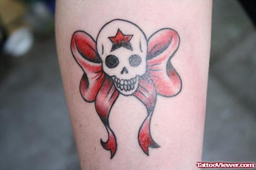 Skull And Ribbon Cancer Tattoo