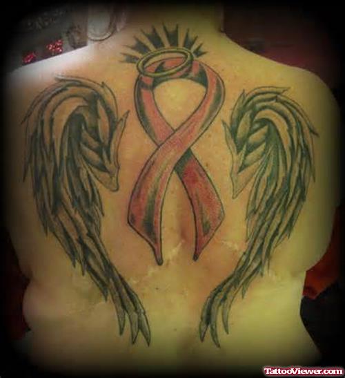 Lung Cancer angel Winged Tattoo On Back Body