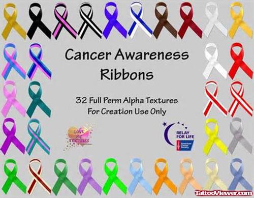 Colored Ribbon Cancer Tattoos Designs