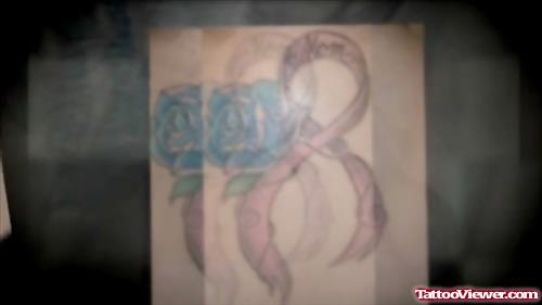 Blue Rose Flower And Cancer Tattoo Design