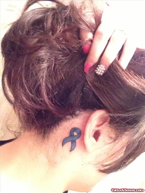 Ribbon Breast Cancer Tattoo Behind Ear