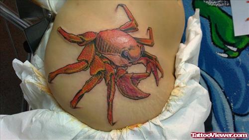 Red Ink Side Rib Zodiac Cancer Tattoo