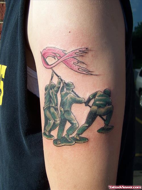 Military Corps With Ribbon Flag Cancer Tattoo