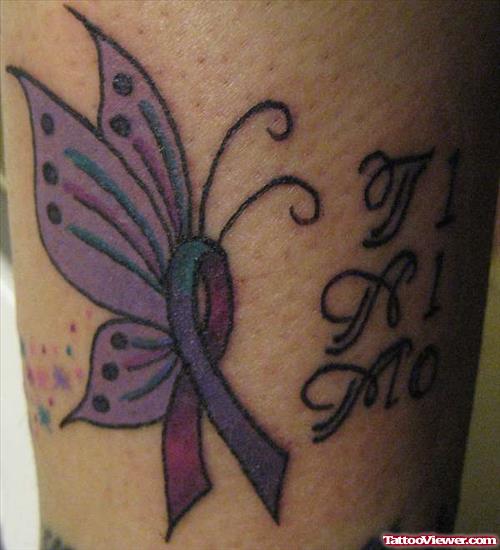 Awesome Butterfly Ribbon Cancer Tattoo