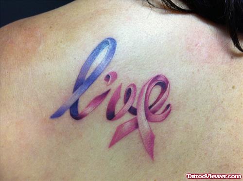 Live Ribbon Cancer Tattoo On Back
