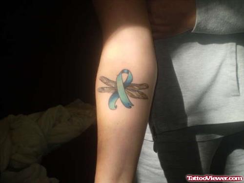Dragonfly Ribbon Cancer Tattoo