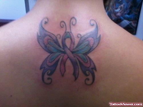 Ribbon Butterfly Cancer Sign Tattoo