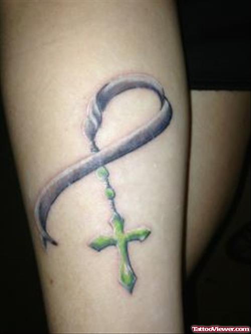 Cancer Ribbon Cross Tattoo