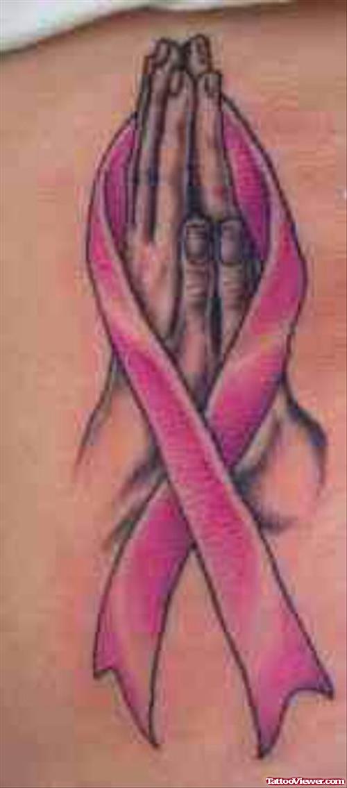 Praying Hands And Ribbon Cancer Tattoo