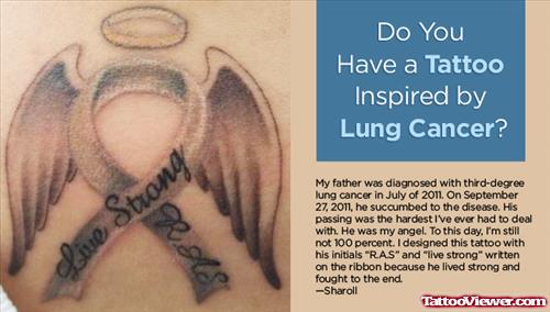 Grey Ink Angel Winged Cancer Tattoo