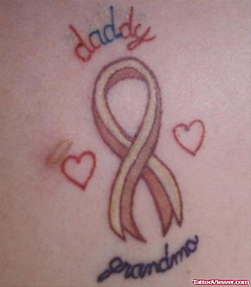 Daddy Grandma Hearts Ribbon Cancer Tattoo