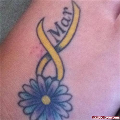 Purple Flower And Yellow Ribbon Cancer Tattoo