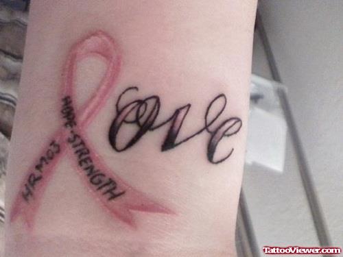 Pink Ribbon Cancer Love Tattoo