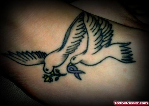 Grey Ink Flying Birds And Lung Cancer Tattoo
