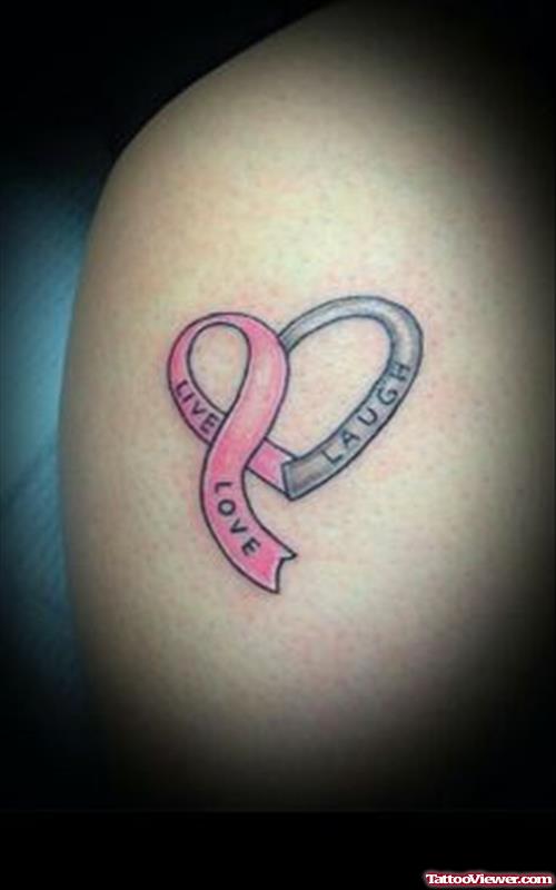 Grey And Pink Ribbon Cancer Tattoo