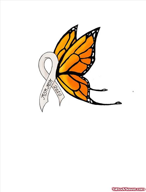 Butterfly Ribbon Cancer Tattoo Design