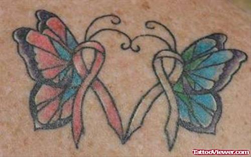 Colored Butterflies Winged Ribbon Cancer Tattoo