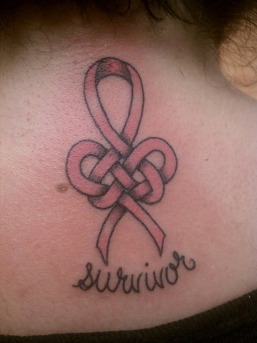 Amazing Survivor Breast Cancer Tattoo On Upperback