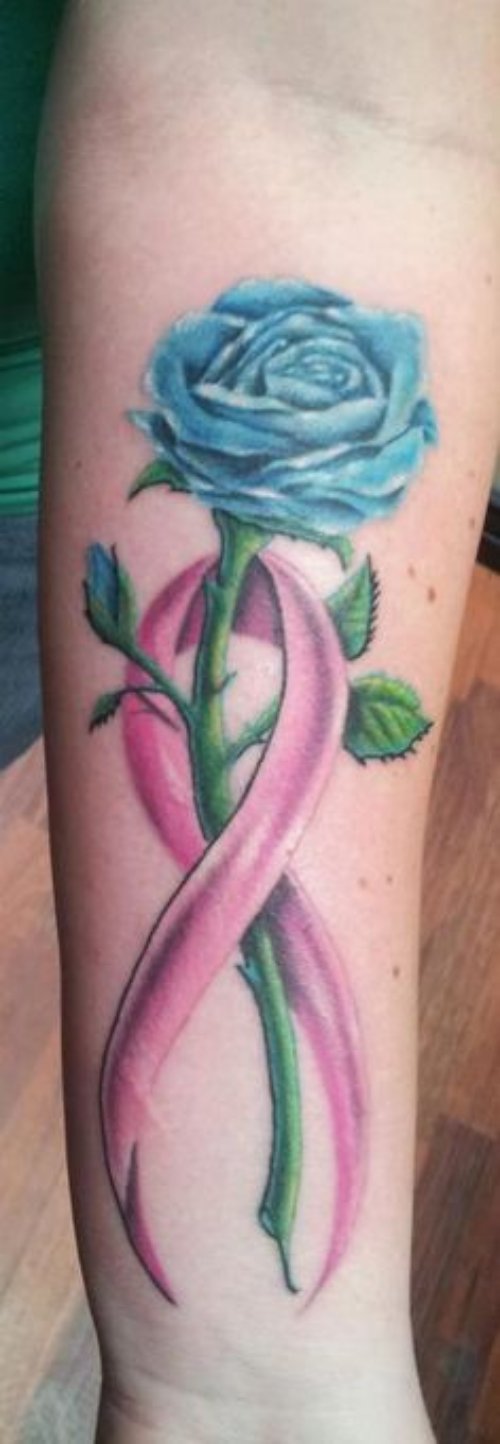 42 Cool Cancer Ribbon Tattoos On Foot - Leg Tattoo Designs