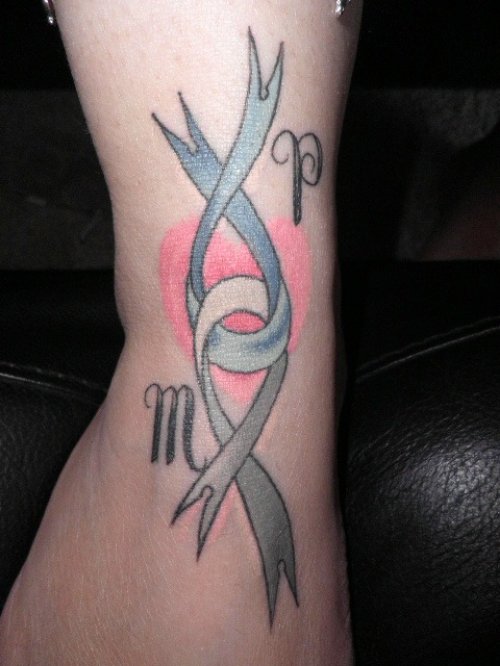 Blue Ribbons Cancer Tattoo On Ankle