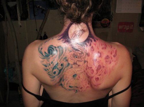 Cancer Tattoo On Girl Back Body