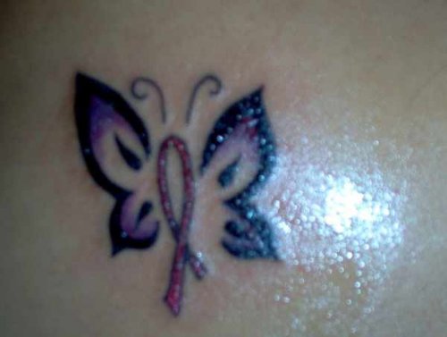 Cancer Ribbon Butterfly Tattoo