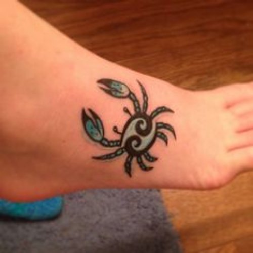 Beautiful Cancer Tattoo On Girl Right Foot